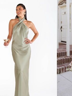 Show Me Your MuMu Sage Green One-Shoulder Satin Maxi Dress